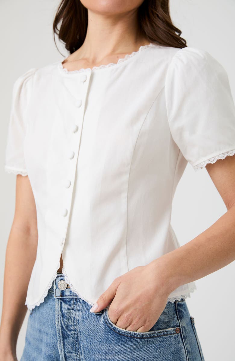 French Connection Lace Trim Button-Up Top, Alternate, color, Linen White
