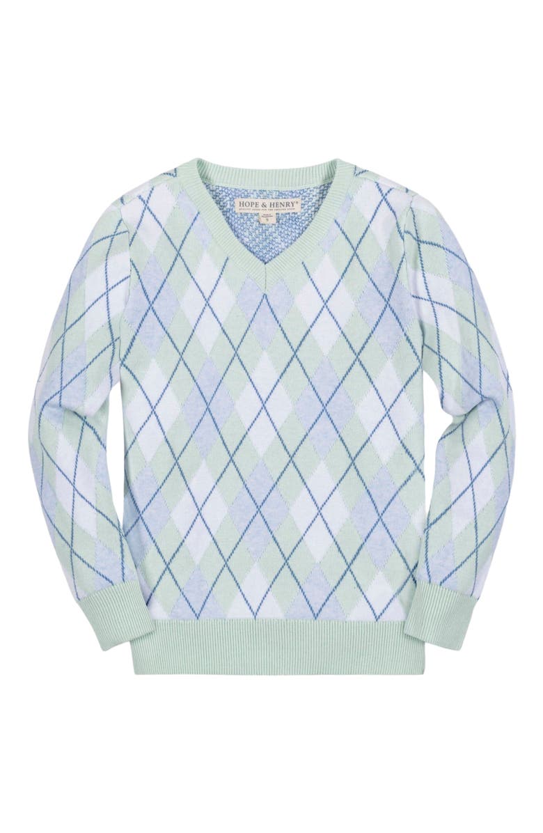 Hope & Henry Boys' Organic Fine Gauge V-Neck Sweater, Kids, Main, color, Coastal Cottage Argyle