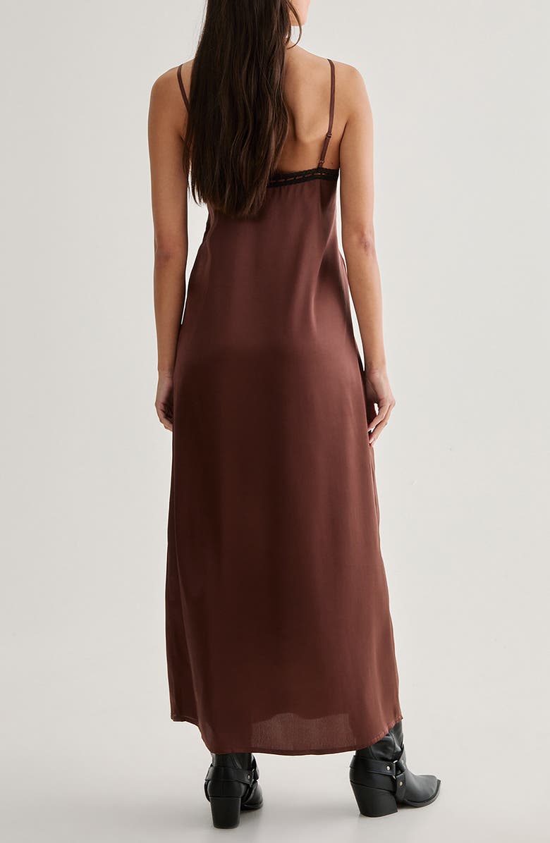 NASTY GAL Ribbon Lace Trim Satin Slipdress, Alternate, color, Chocolate