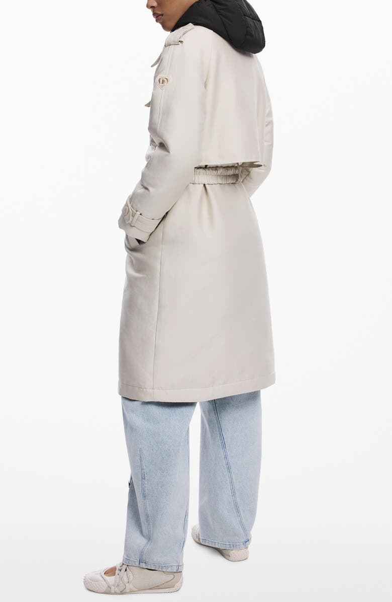 Desigual Belted Trench Coat with Removable Hooded Bib, Alternate, color, Beige