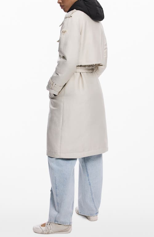 Desigual Belted Trench Coat With Removable Hooded Bib In Neutral