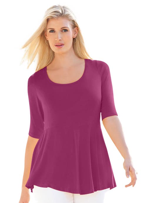 Stretch Cotton Peplum Tunic (Plus)