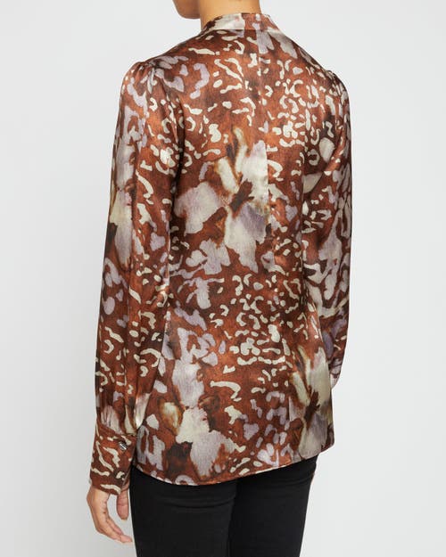 Santorelli Silk Blend Tie Neck Blouse In Hickory Multi