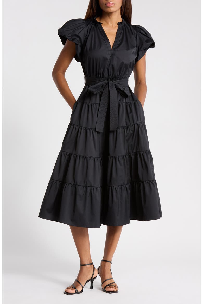 Ottilie Cotton Midi Dress, Main, color, NOIR