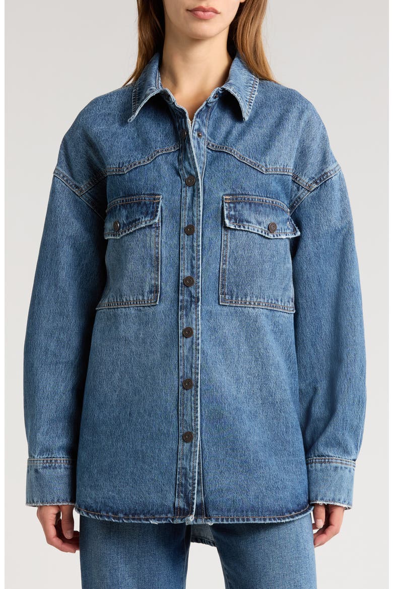 Oversize Western Denim Button-Up Shirt, Alternate, color, MEDIUM WASH