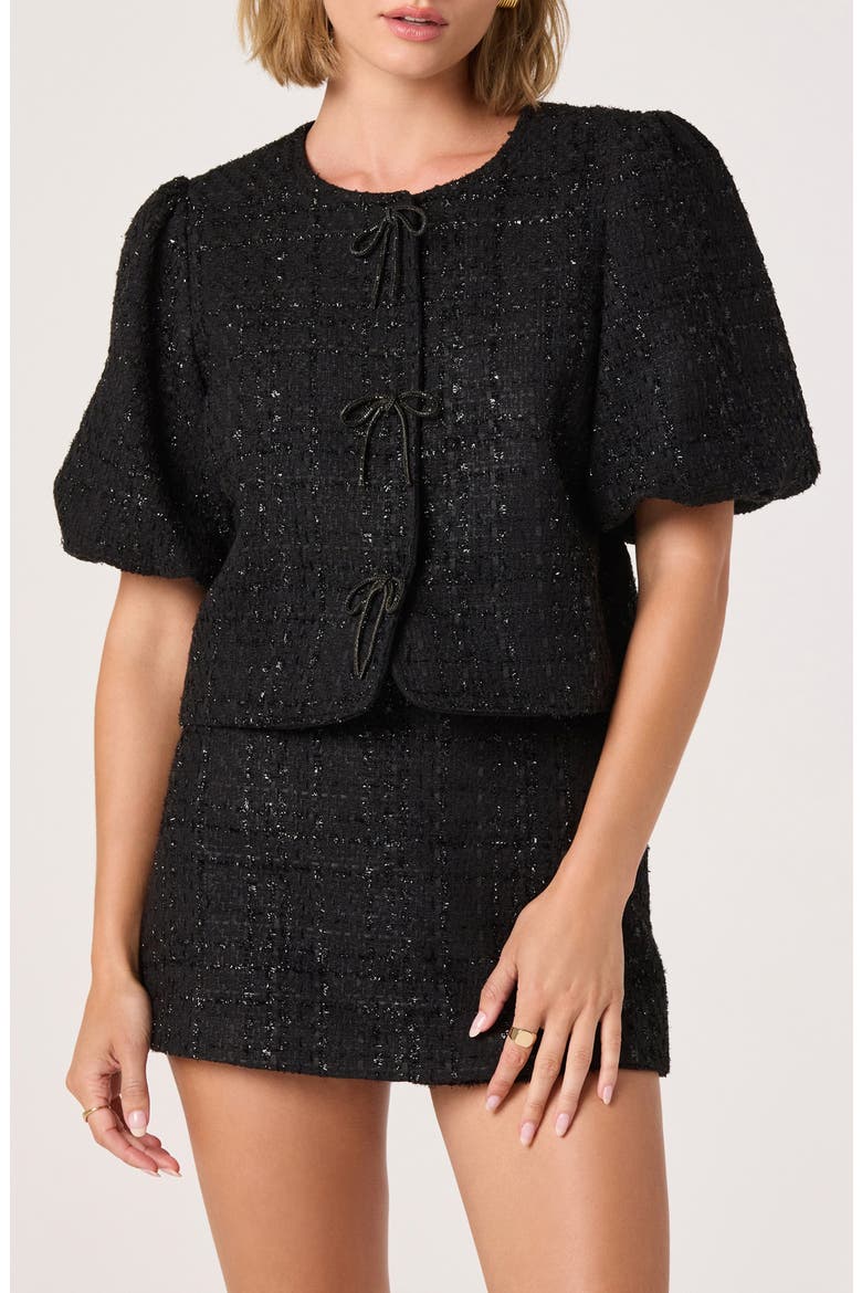 Puff Sleeve Tweed Jacket, Main, color, BLACK