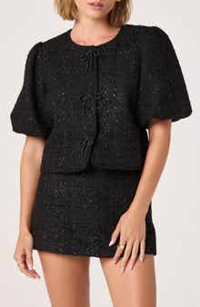 ASTR the Label Puff Sleeve Tweed Jacket