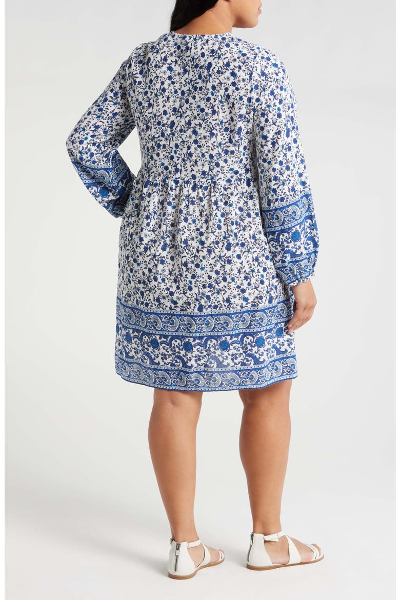 Milan Long Sleeve Organic Cotton Tunic Dress, Alternate, color, SNOW WHITE MILAN MAZARIN BLUE
