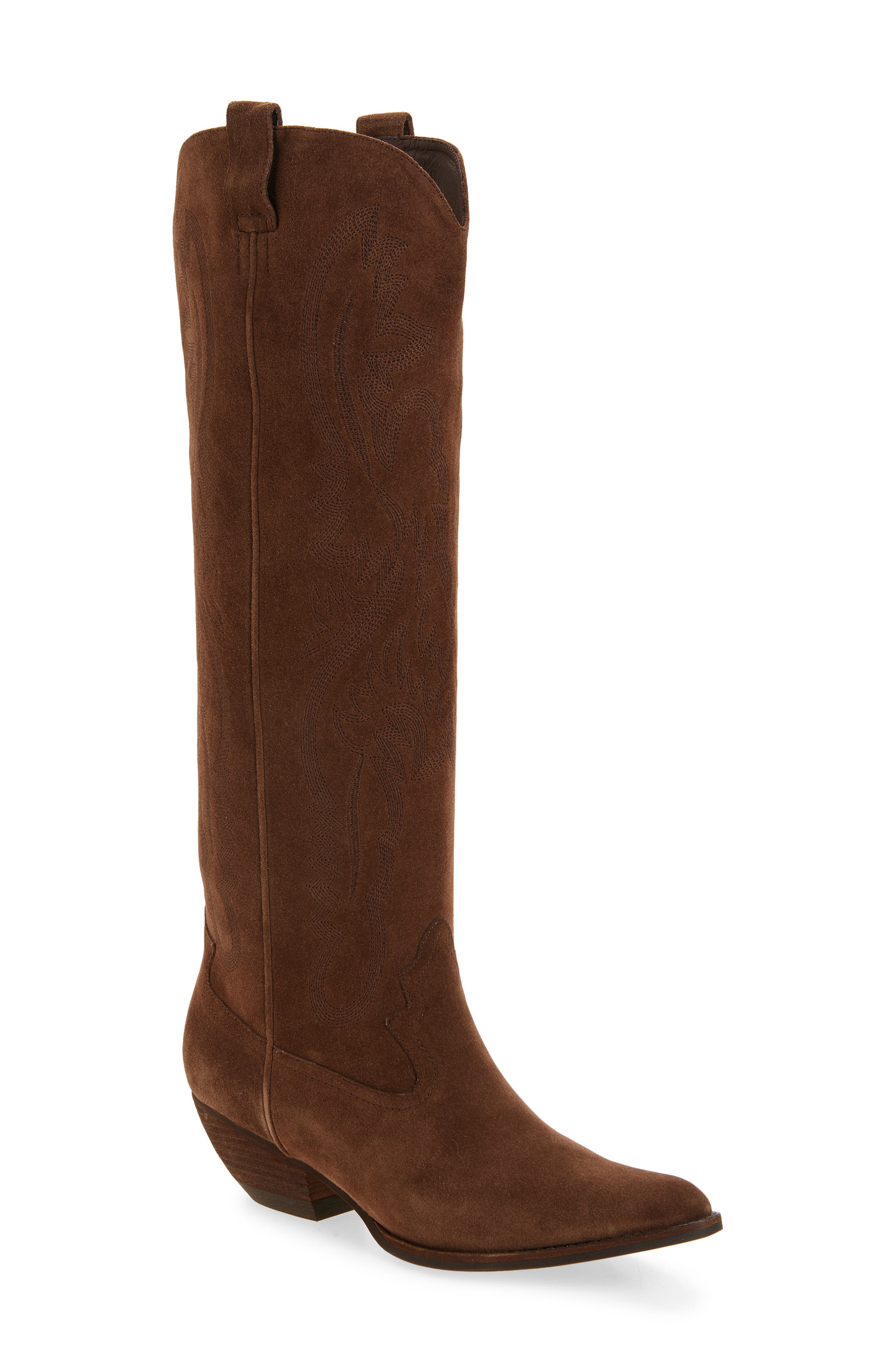 Jeffrey Campbell Calvera Western Knee High Boot, Main, color, Brown Suede