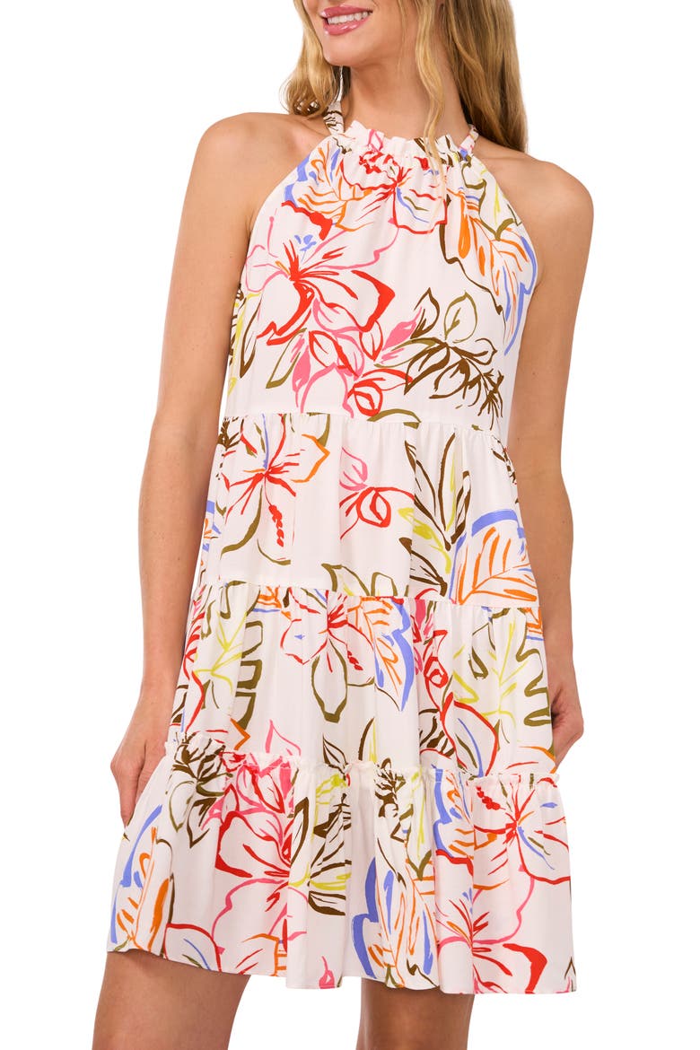 Floral Tiered Trapeze Dress, Alternate, color, NEW IVORY