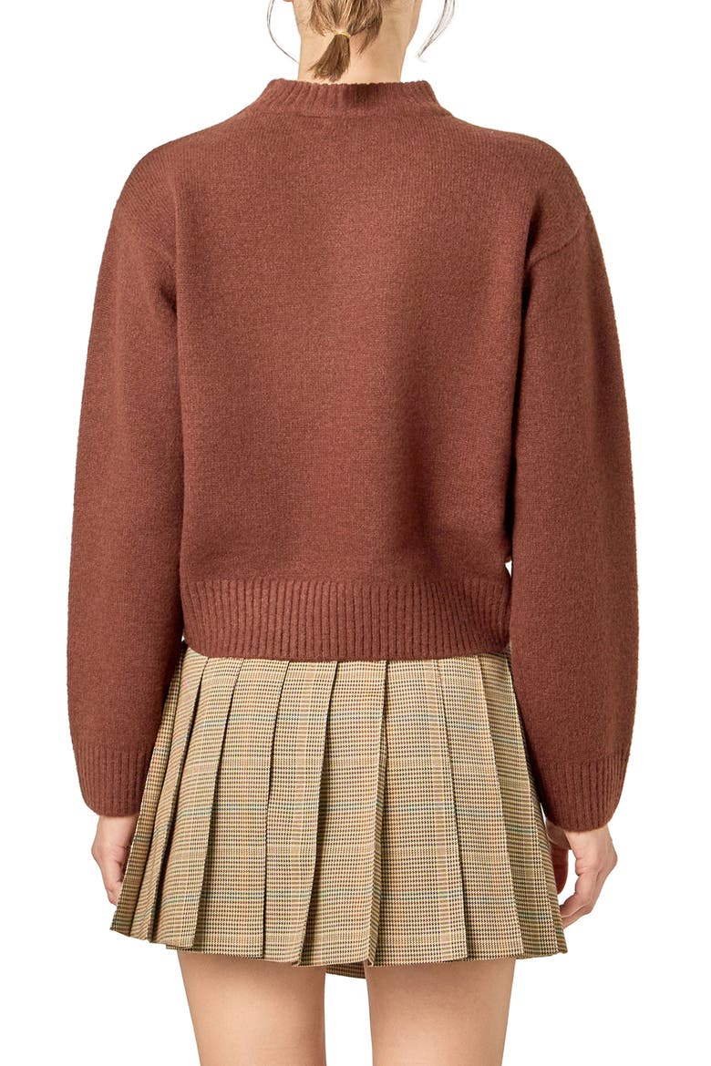 Teddy Bear Embellished Crewneck Sweater, Alternate, color, BROWN/ WHITE