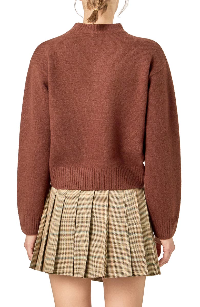 English Factory Teddy Bear Embellished Crewneck Sweater, Alternate, color, Brown/ White