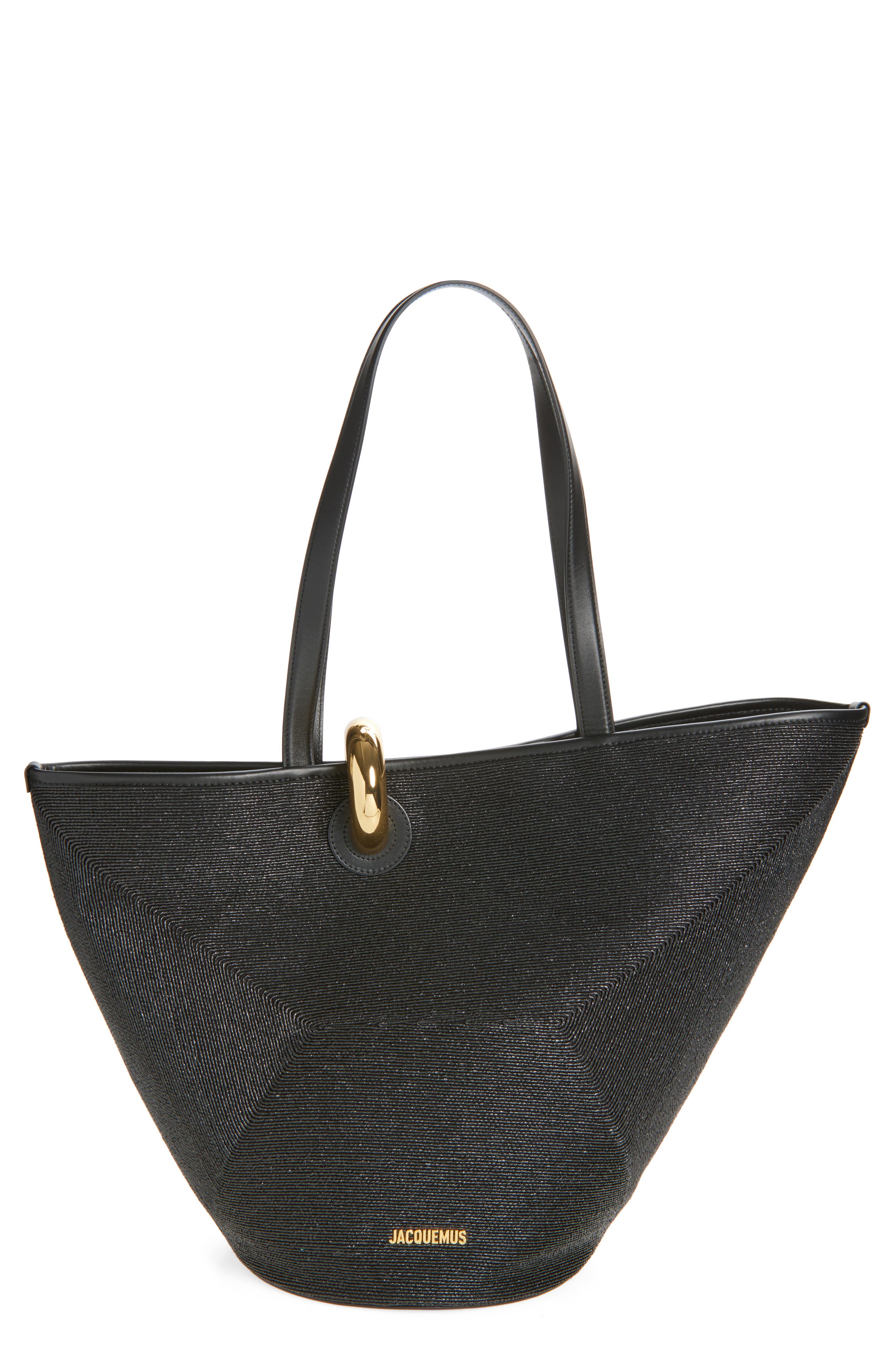 Jacquemus Le Bambolo Nylon Asymmetric Bucket Bag, Main, color, Black 990