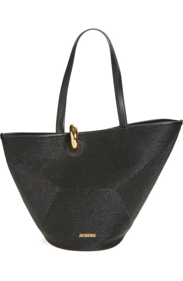 Jacquemus Le Bambolo Nylon Asymmetric Bucket Bag, Main, color, Black 990