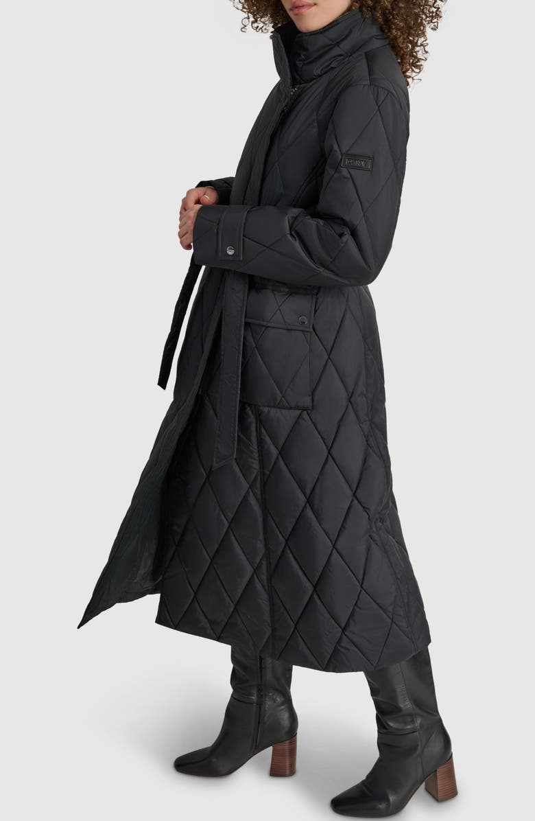 DKNY Diamond Quilted Belted Coat, Alternate, color, 