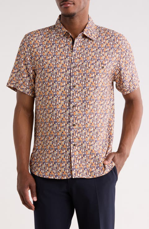 Happy Hour Print Short Sleeve Button Down Shirt