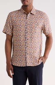 NICOBY Happy Hour Print Short Sleeve Button Down Shirt