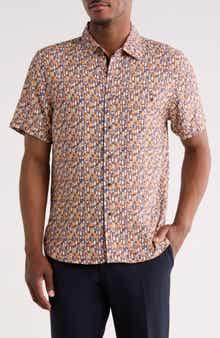 Happy Hour Print Short Sleeve Button Down Shirt