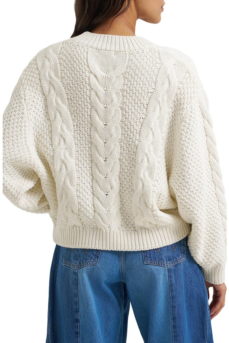 Heritage Cable Crewneck Sweater, Alternate, color, EGRET