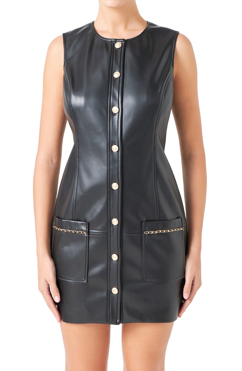 Endless Rose Sleeveless Faux Leather Minidress, Alternate, color,