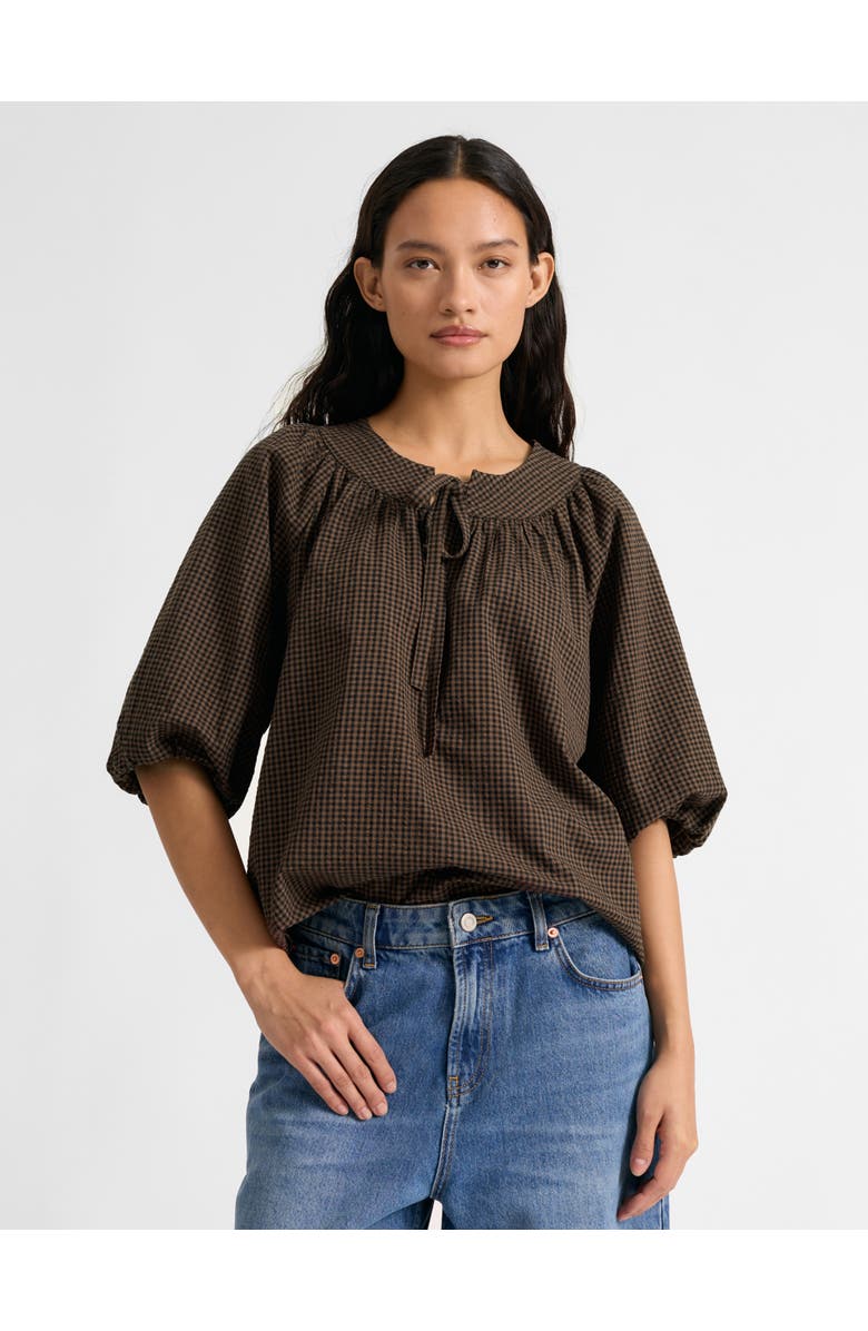 Albaray Gingham Blouson Sleeve Top, Main, color, Chocolate