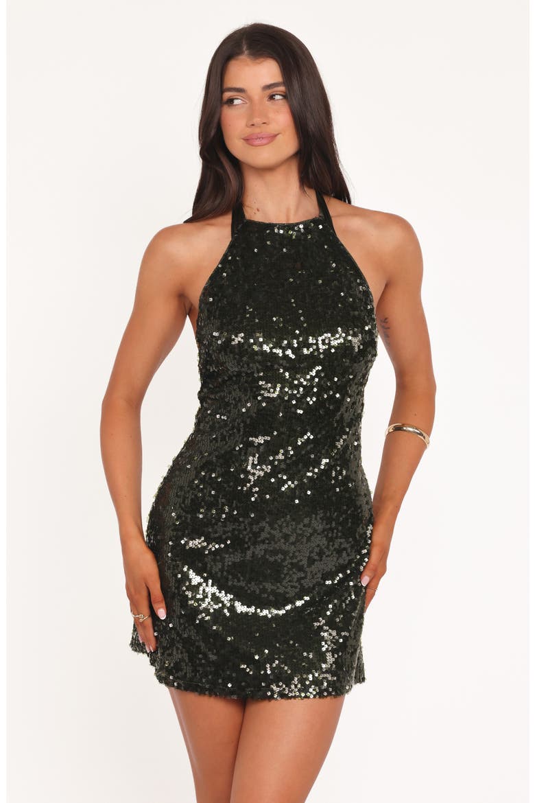 Keisha Sequin Halter Minidress, Alternate, color, OLIVE SEQUIN