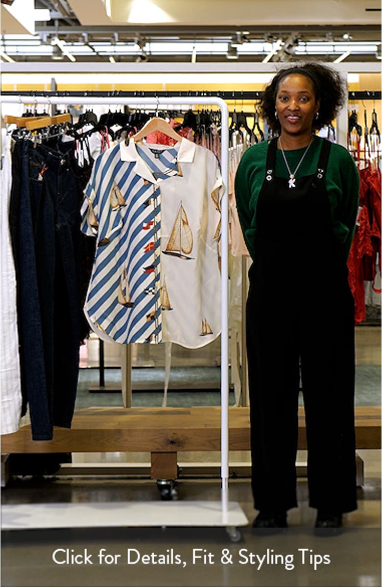 Stripe Sailboat Print Crêpe de Chine Camp Shirt, sales video thumbnail