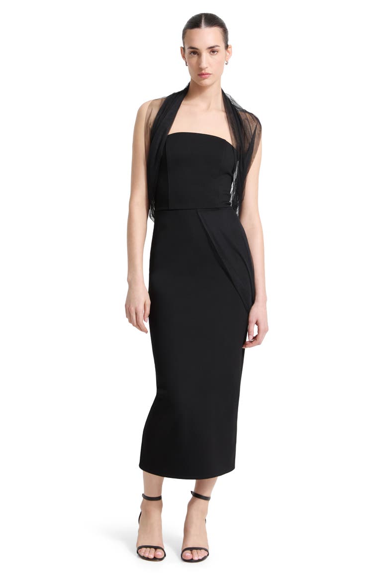 Dianne Strapless Sheath Dress with Removable Mesh Scarf, Alternate, color, BLACK