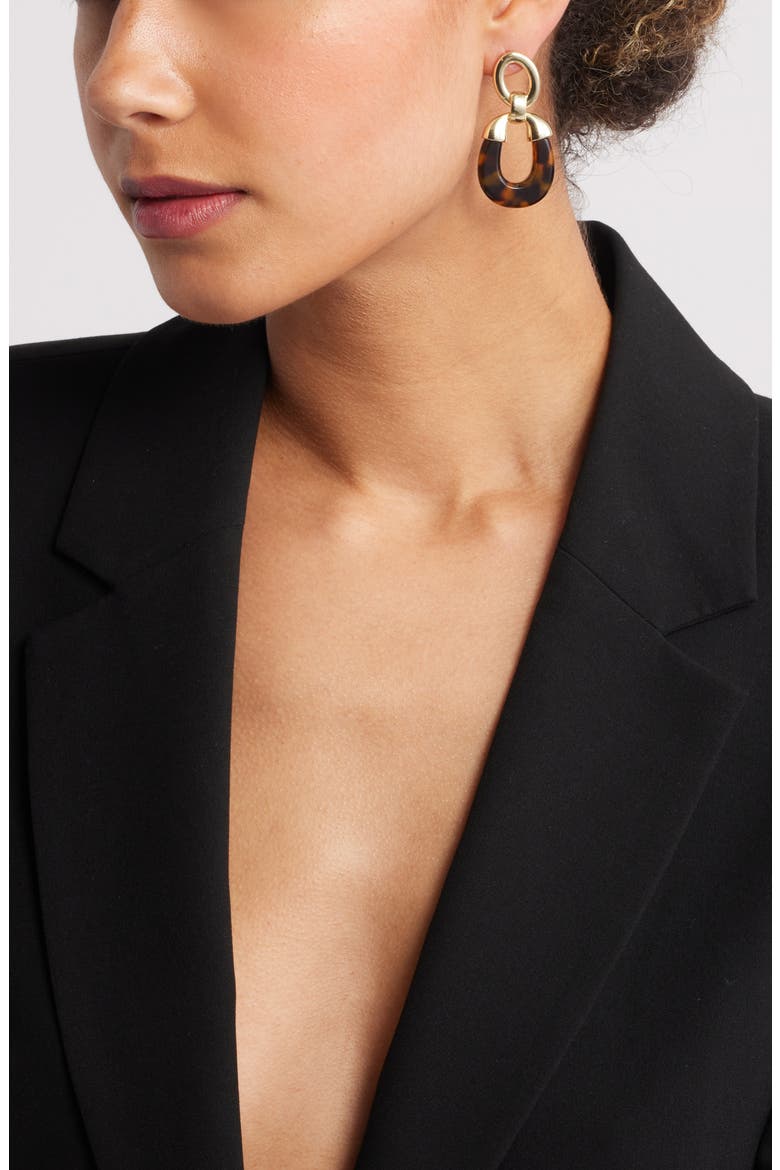 Capped Frontal Hoop Drop Earrings, Alternate, color, TORTOISE- GOLD