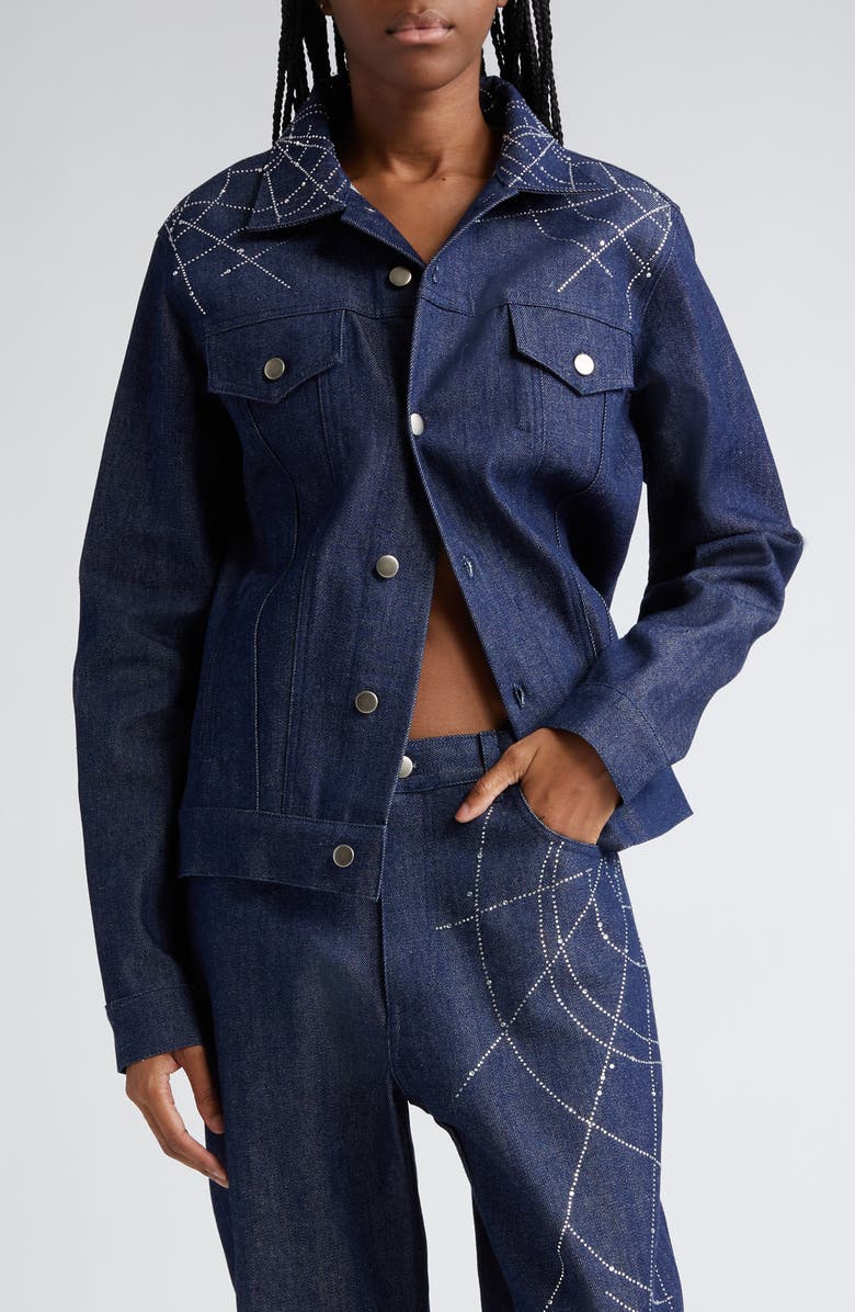 HOUSE OF AAMA Anansi Web Detail Denim Jacket, Main, color,