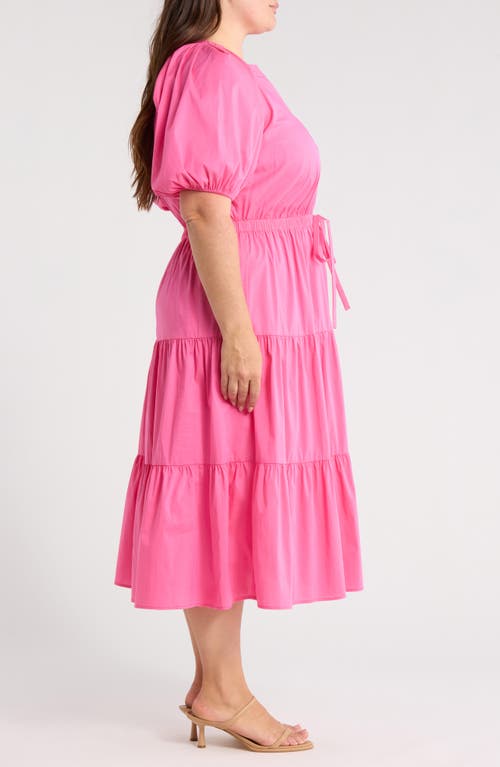 Anne Klein Plus Size Puff-sleeve Tiered Midi Dress In Burgundy
