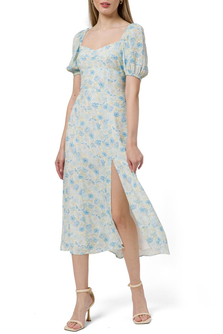 Floral Print Puff Sleeve Dress, Alternate, color, BLUE MINI ROSES