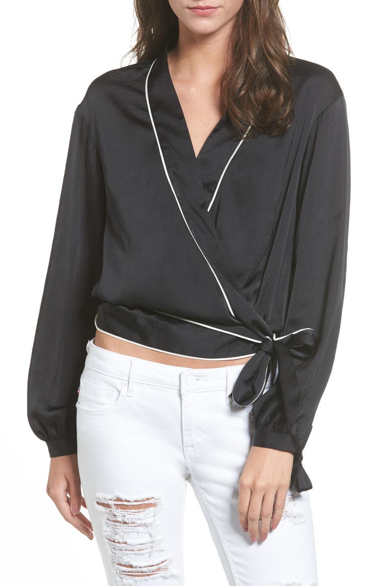 BP. Piped Satin Wrap Top, Main, color, 