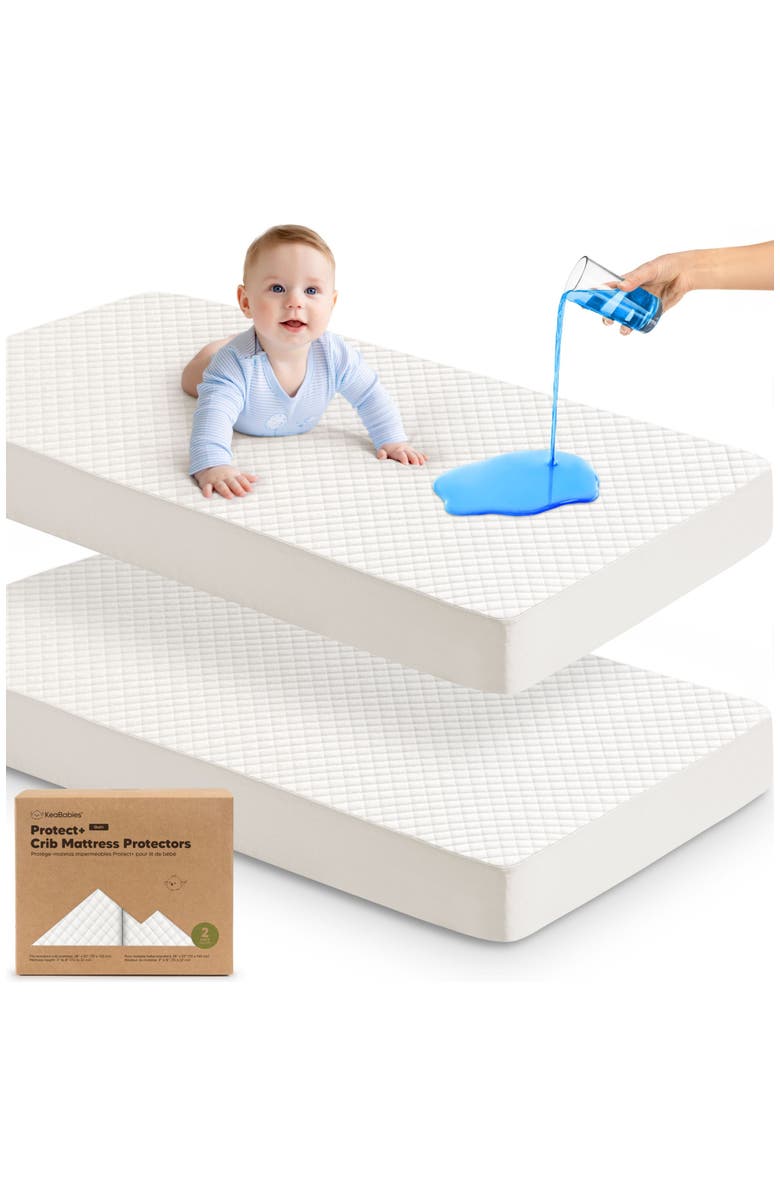 KeaBabies 2-Pack Quin Protect+ Waterproof Crib Mattress Protector, Main, color, Soft White