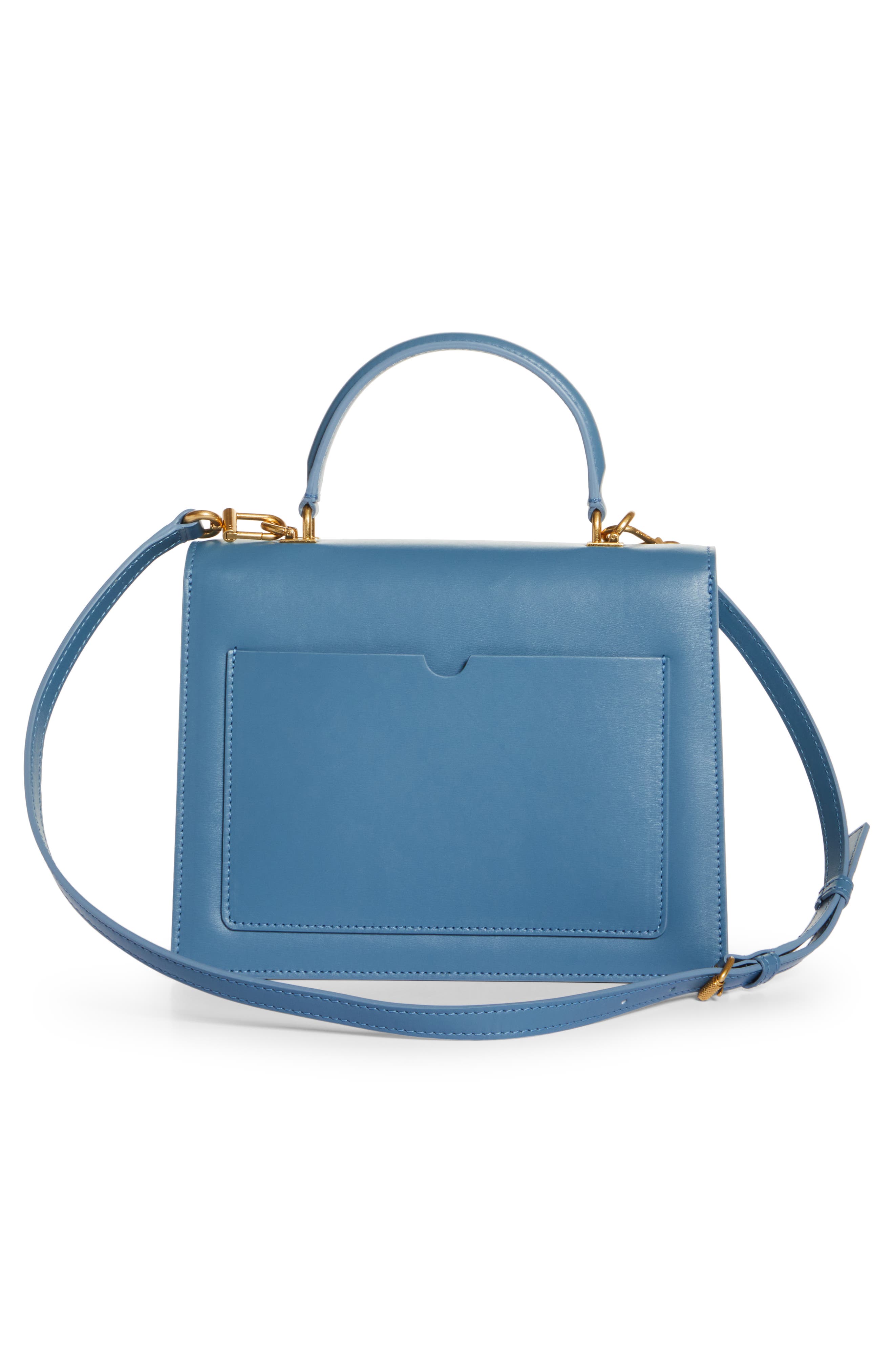 Jitney Quote Logo Leather Handbag (Nordstrom Exclusive), Alternate, color, BLUE WHITE
