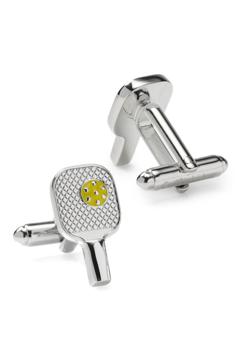 Pickleball Rackets Cufflinks, Alternate, color, SILVER
