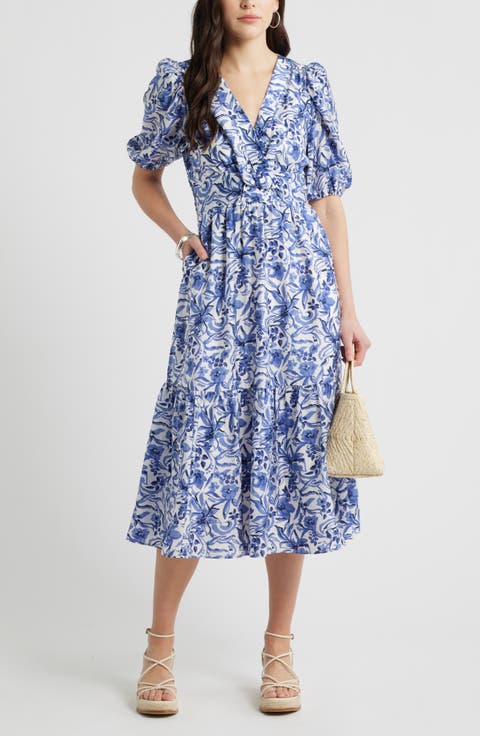 Twist Detail Allover Print Midi Dress