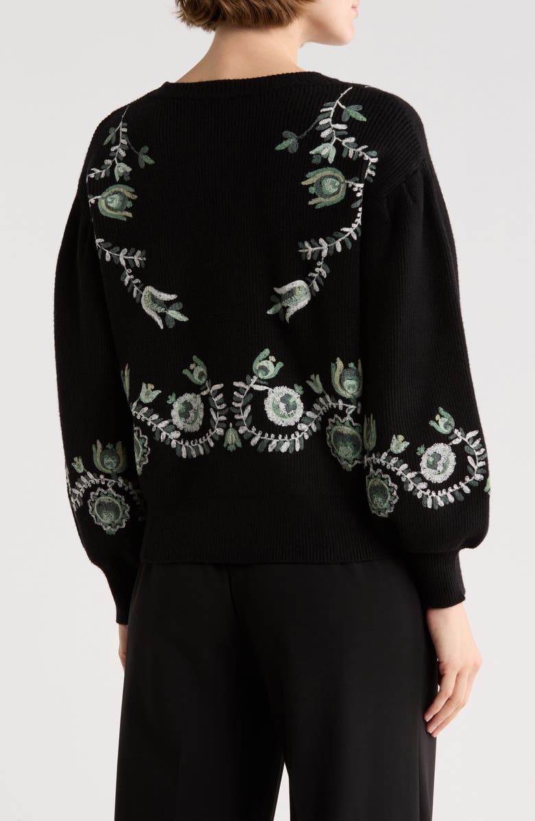 ELIE ELIE TAHARI Floral Embrodiered Sweater, Alternate, color, Black W/ Embroidery
