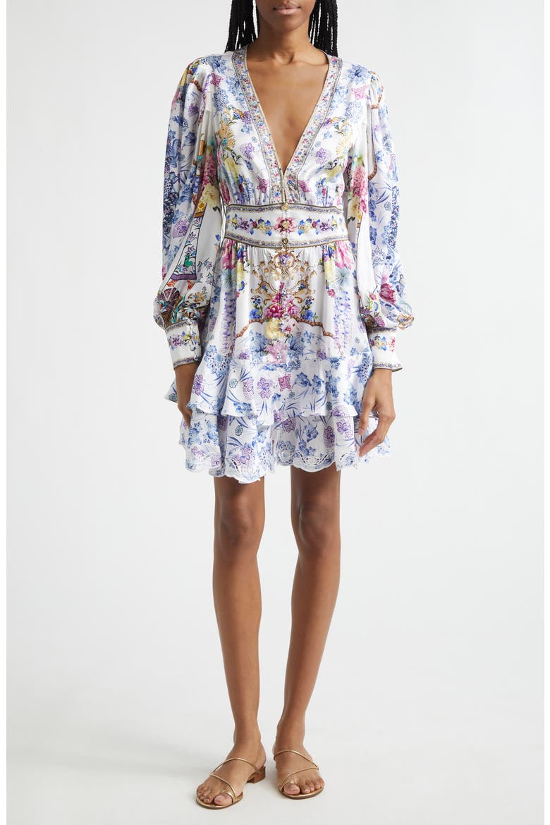 Floral Long Sleeve Silk Tiered Dress, Main, color, ALL ABOUT THAT LACE