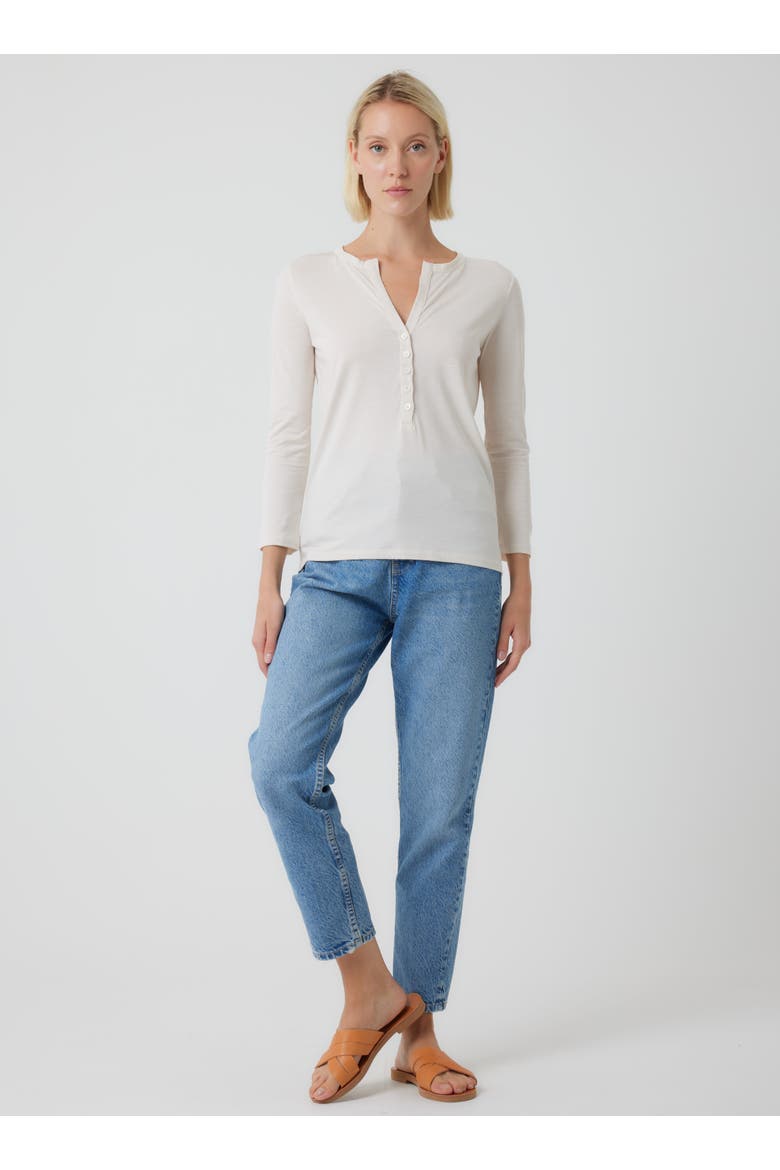 Lyocell Cotton Three Quarter Sleeve Henley, Alternate, color, CREAM