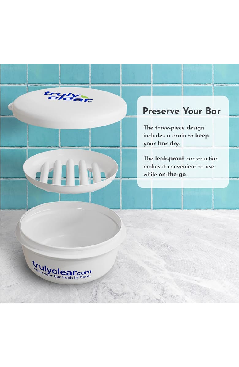 TRULY CLEAR Keep Dry Soap Case, 3pc Holder, Draining Tray, Alternate, color, White