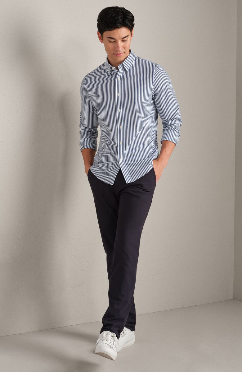 Rhone Commuter Slim Fit Stripe Performance Button-Up Shirt, Alternate, color, Navy/ White Vintage Stripe