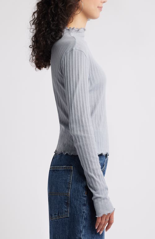 Bp. Lettuce Edge Mock Neck Long Sleeve Rib Top In Grey Weathervane
