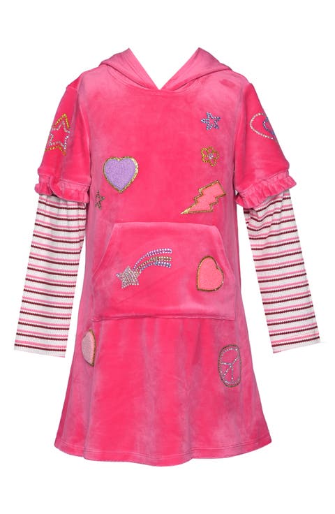Kids' Patchwork Hooded Velour Dress (Little Kid)