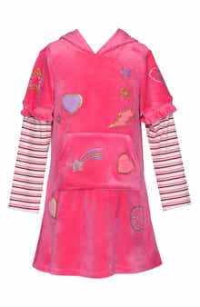 Truly Me Kids' Patchwork Hooded Velour Dress