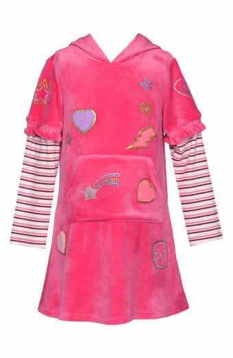Truly Me Kids' Patchwork Hooded Velour Dress