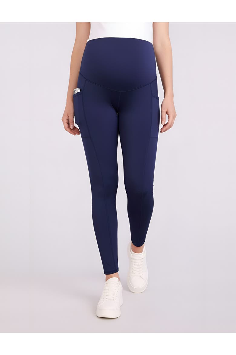 Over the Belly Side Pocket Active Maternity Leggings, Alternate, color, Peacoat