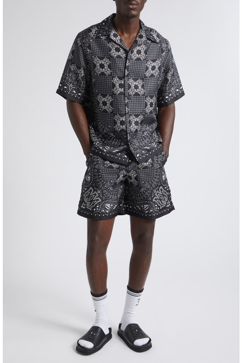 MA Check Silk Shorts, Alternate, color, BLACK