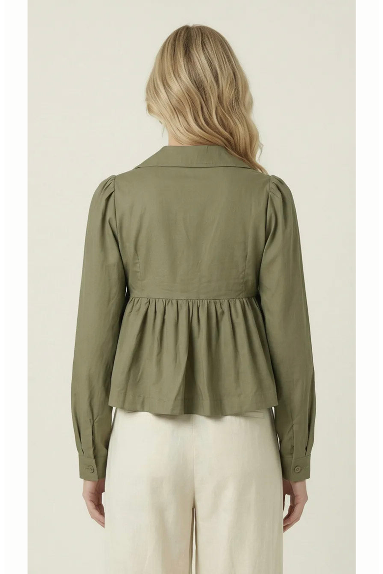 Smocked Panel Tie Front Blouse, Alternate, color, Olive