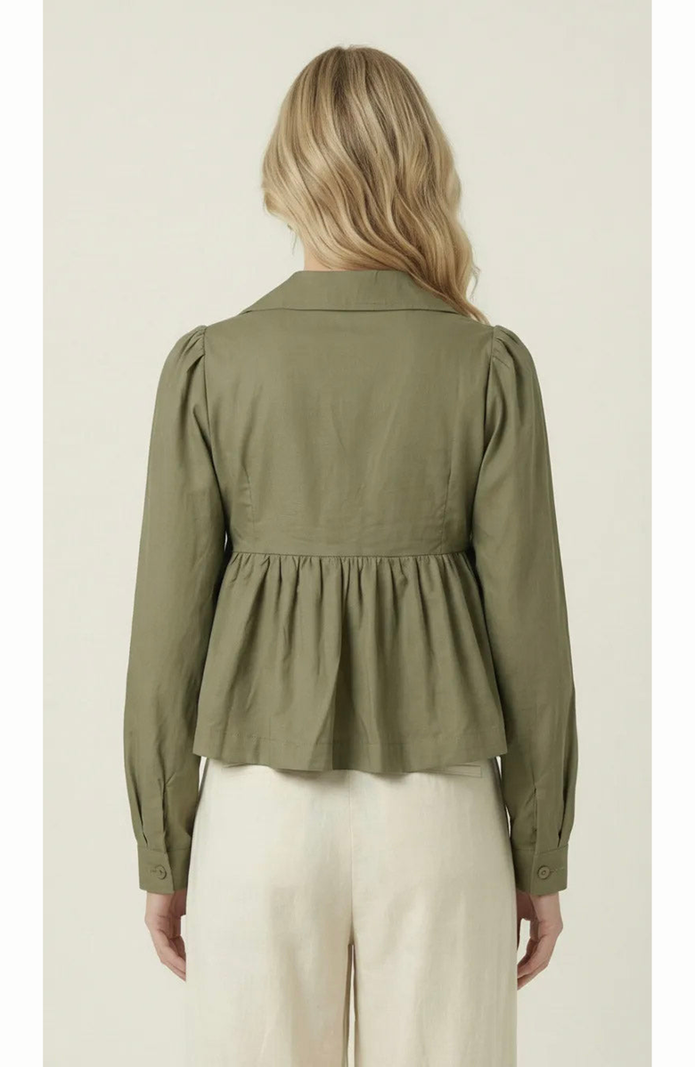 Modenaire Smocked Panel Tie Front Blouse, Alternate, color, Olive